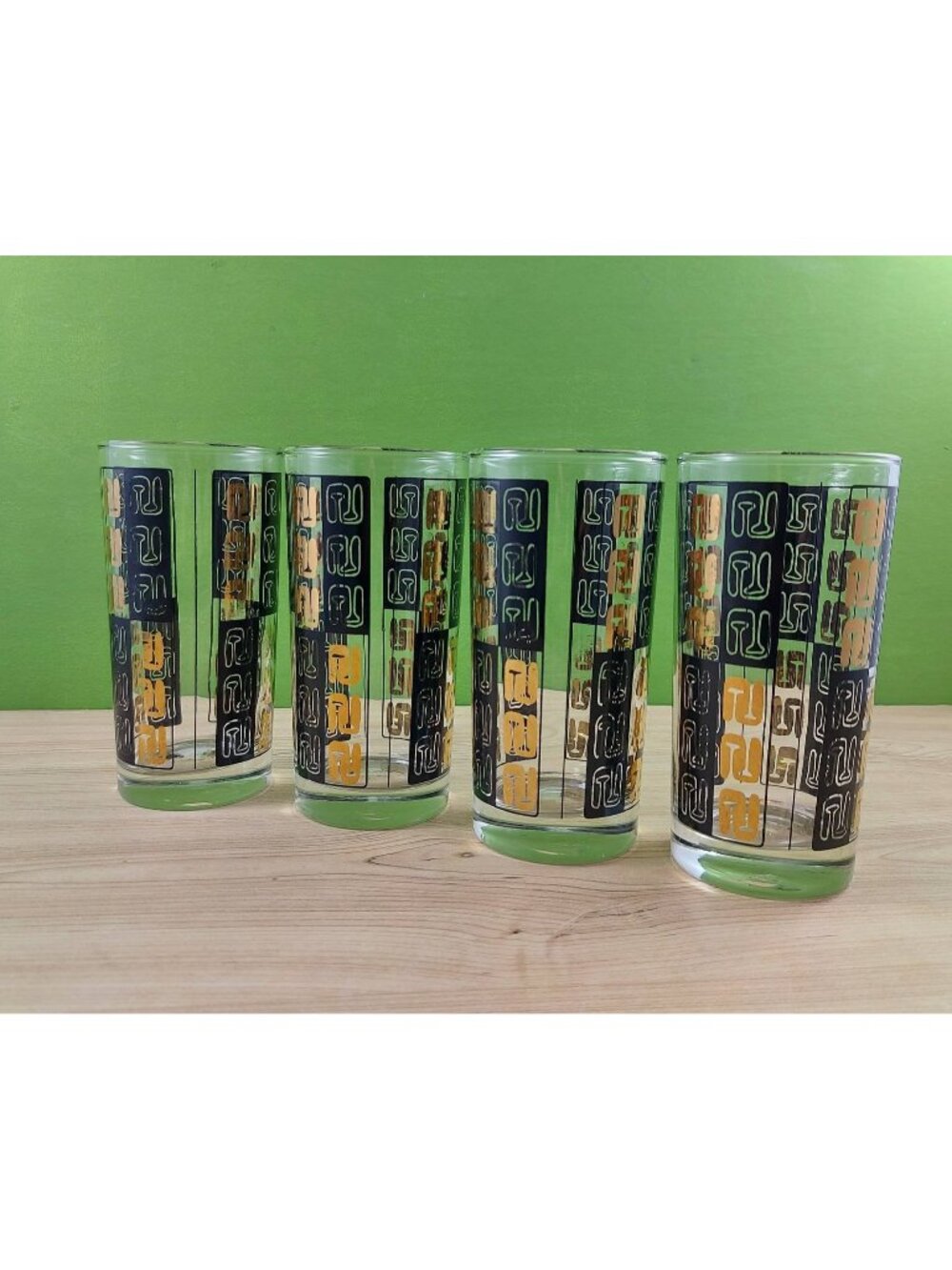 Vintage Black And Gold High Ball Glasses, Dominion Glass